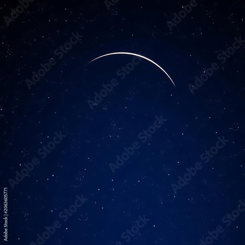 Twinkling stars scattered across a crescent moon, study, nighttime