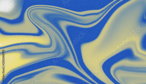 Fotografie Dynamic blend of vibrant blue and soft yellow colors creating a liquid marble pa