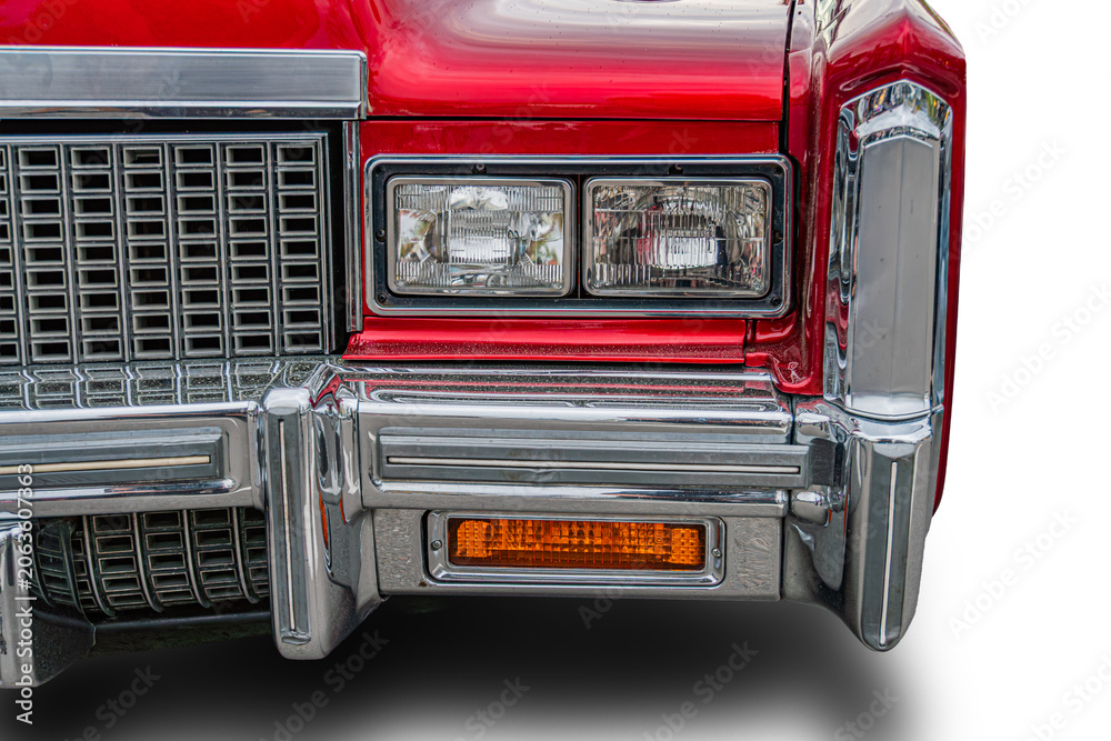 Fototapeta premium Vintage classic car front view featuring intricate grille and chrome accents