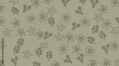 Green sage monochromatic botanical pattern suitable for wallpaper, stationery, textiles, and packaging designs with stylized floral outlines.