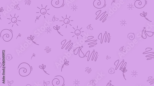 And whimsical purple design with suns, swirls, and flowers. Ideal for summerthemed graphic designs and cheerful marketing materials.