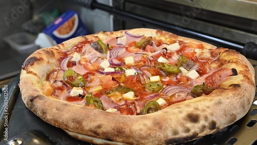 Fresh homemade pizza with vegetables and cheese on a baking tray