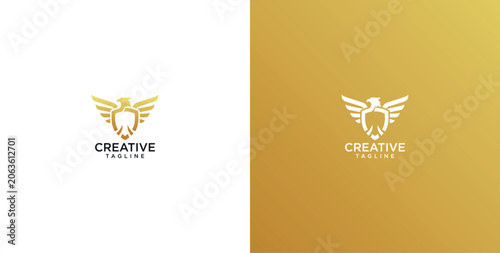 Obraz na plátně Luxury Golden Eagle Logo Design for Corporate Brand Identity, Symbolic Bird of P