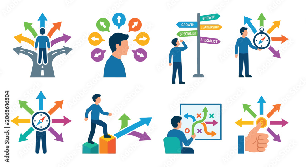 Fototapeta premium career decision icons flat illustration choices pathway