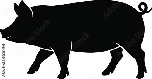 Black pig silhouette side view walking farm animal vector illustration
