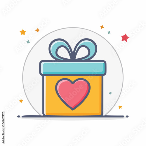Gift Box with Heart Icon and Bow