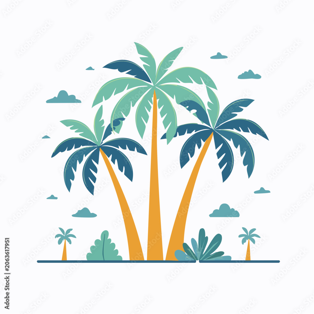 Obraz premium Stylized Palm Trees and Clouds Illustration