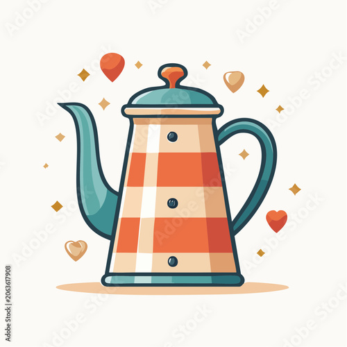 Retro Coffee Pot with Hearts and Sparkles