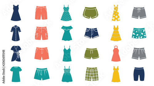 Vector Icons Vector collection of summer clothing icons including dresses and shorts. EPS Editable