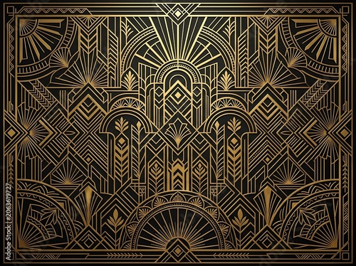 Elegant Art Deco Gold and Black Geometric Pattern Background