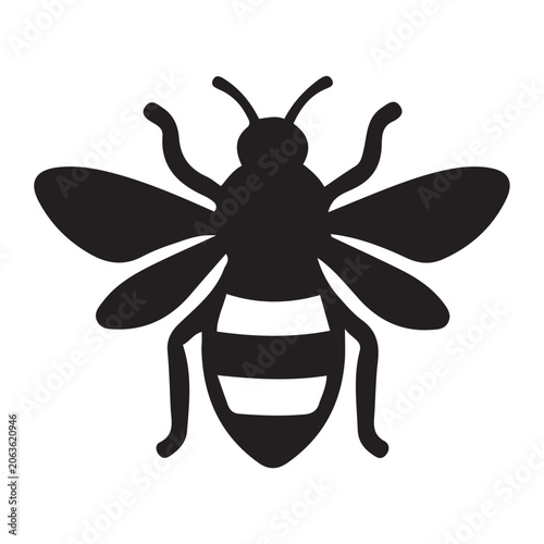 Black honey bee silhouette icon isolated on white background