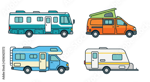 Valokuva rvs and campervans vector illustration motorhomes vehicles