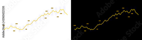 PNG image of Golden financial stock market line graph, luxury gold trading chart with price data, elegant investment growth curve for business analytics isolated on Transparent Background