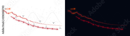Obraz na płótnie PNG image of Financial market crash diagram with red downward arrows, stock mark