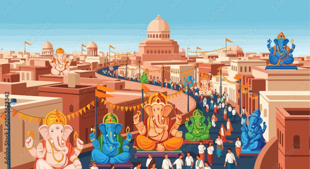 Obraz premium Ganesha idols procession celebration festival.