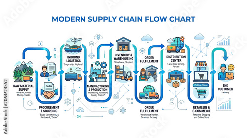 Modern Supply Chain Flow Chart Infographic