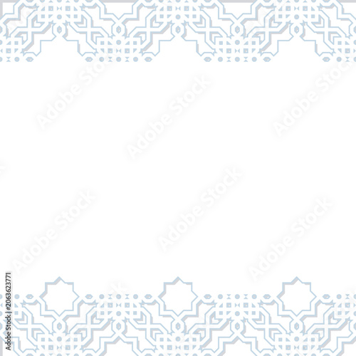 Islamic geometric border pattern with copy space in light blue