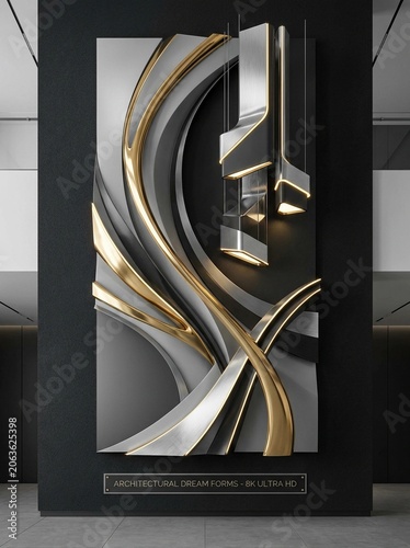 Modern Luxury Abstract Wall Art with Gold and Marble Elements