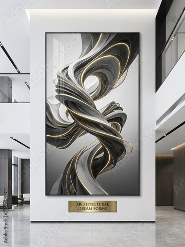 Modern Luxury Abstract Wall Art with Gold and Marble Elements