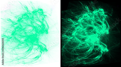 Abstract green smoke texture on white and black background, ethereal emerald vapor trails, glowing neon gas swirls for creative design overlays