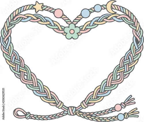 Heart shaped friendship bracelet with braided threads