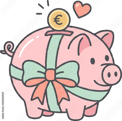 Pink piggy bank with ribbon bow