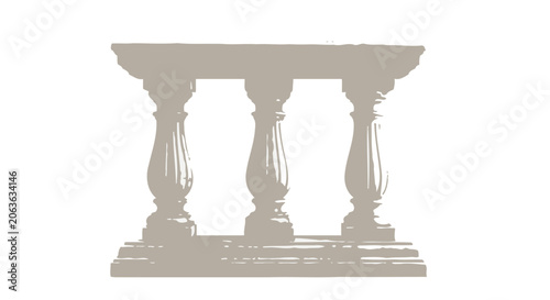 Canvastavla Marble balustrade with fluted columns on a white background