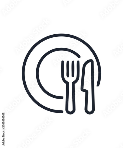 Restaurant plate with fork and knife outline icon restaurant silverware establishment hospitality graphics silhouette minimalist interface catering equipment culinary pictogram isolated