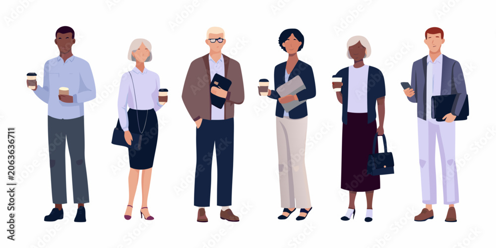 Obraz premium Diverse Businesspeople Standing Together Flat Vector Illustration