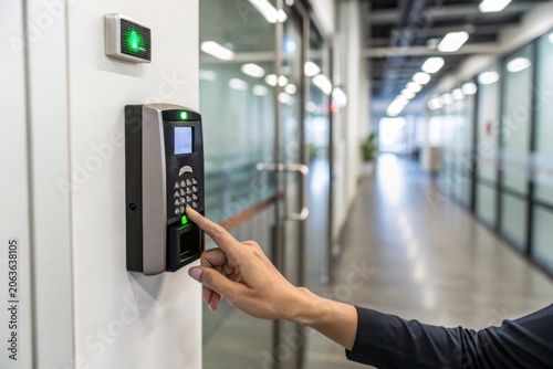 Hand presses button on smart access panel