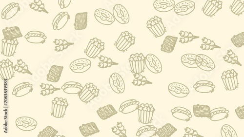 Pattern background with donut, cupcake, and chocolate doodle illustration for minimalist design projects or dessertthemed crafts and products.