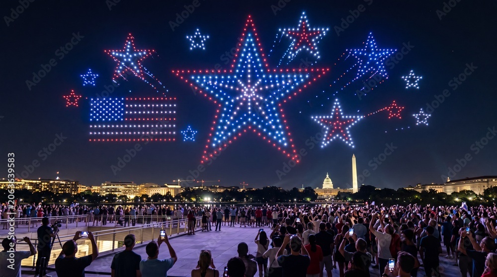 Fototapeta premium Patriotic drone light show over Washington D.C. on 4th of July