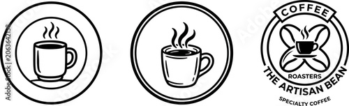 Bild auf Leinwand Black and white coffee cup and bean logos for specialty coffee roasters