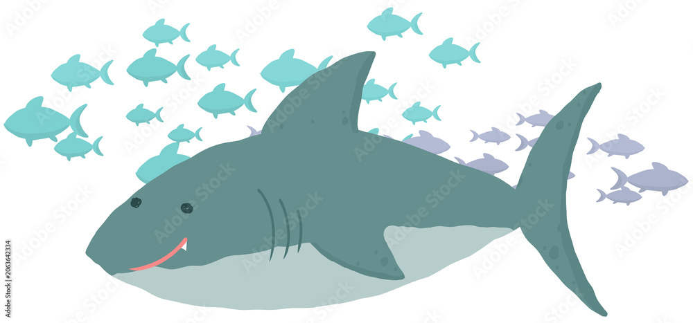 Fototapeta premium Shark illustration isolated on white background, sea animal design element