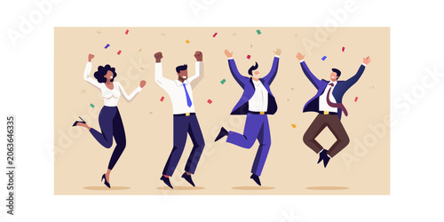 Canvas-taulu Jumping figures illustration with confetti flat vector style