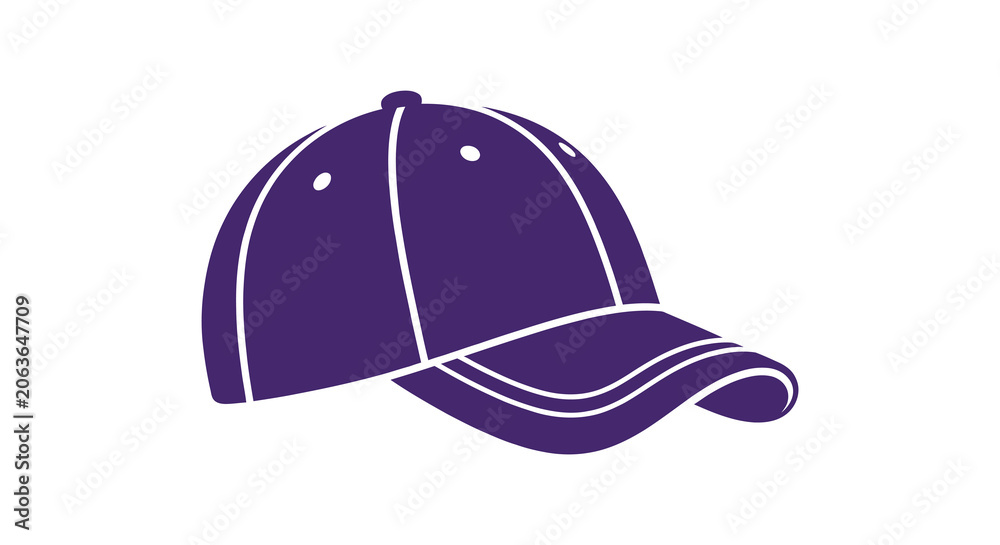 Fototapeta premium Purple baseball cap silhouette on a white background