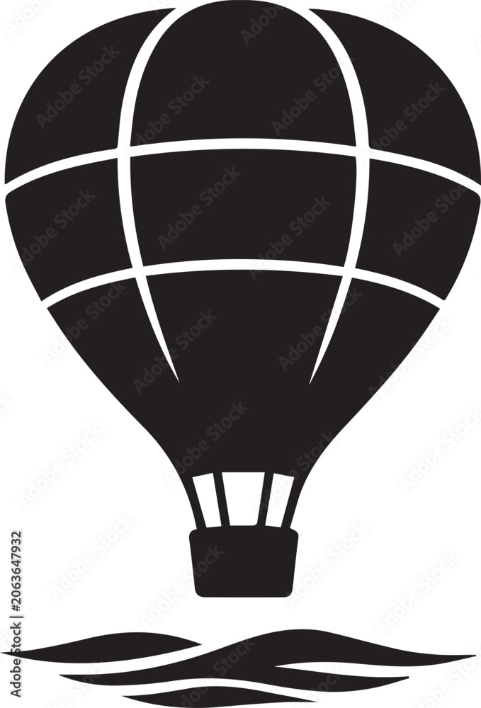 Naklejka premium Black and white hot air balloon floating over water Vector