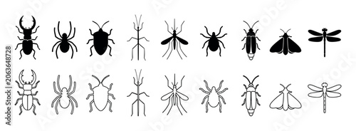 Bild auf Leinwand Collection of diverse insect and arachnid silhouettes in two rows