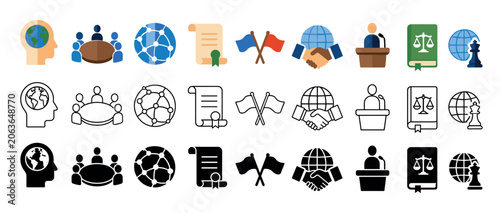 Canvas Print Global business and legal concepts represented by diverse icons