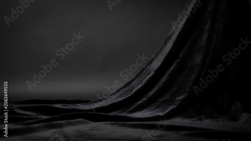 Dark velvet fabric draped elegantly on a mysterious background with shadows