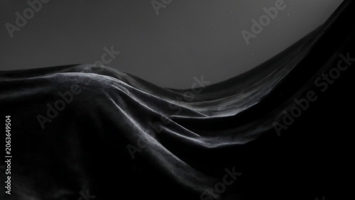 Dark velvet fabric draped elegantly on a gray background with shadows