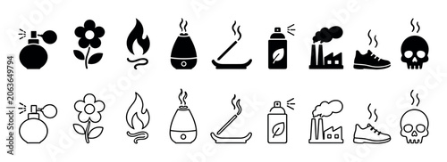 Obraz na plátne Collection of icons representing various scents and their sources, both pleasant