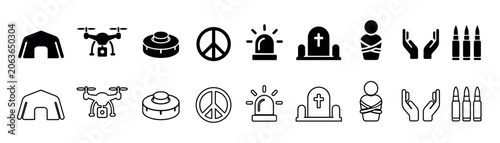 Konstfotografi Collection of icons representing conflict, peace, and humanitarian aid concepts