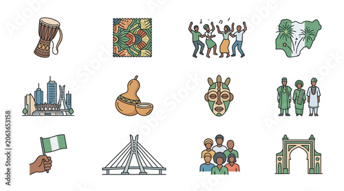 Obraz na płótnie Colorful illustrations representing Nigerian culture and traditions