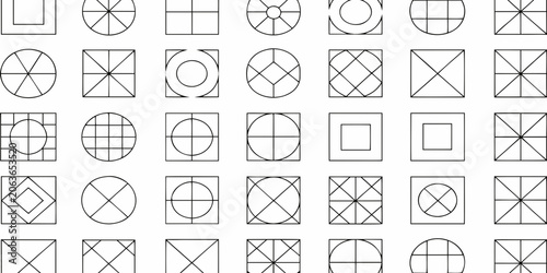 Konstfotografi Geometric Line Patterns On White Background Minimalist Vector Collection
