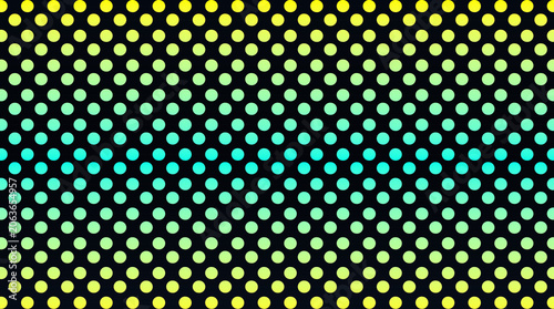 Vibrant circular dot pattern background, with a vertical, gradient transitioning from, bright yellow at, the and bottom, to a vivid, cyan hue in, the center on, a black base