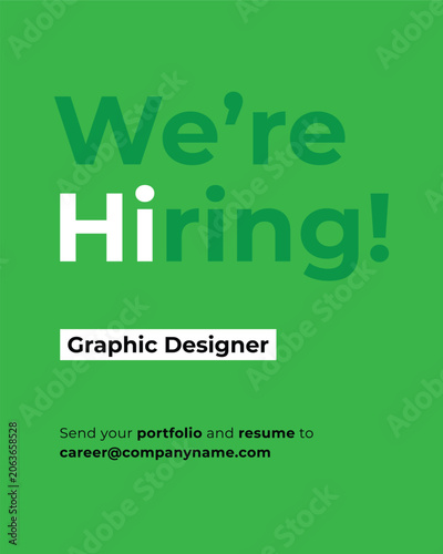 Modern and eye-catching “We’re Hiring” recruitment poster featuring a Graphic Designer job opening. Ideal for hiring campaigns, HR announcements, recruitment agencies, company hiring posts.