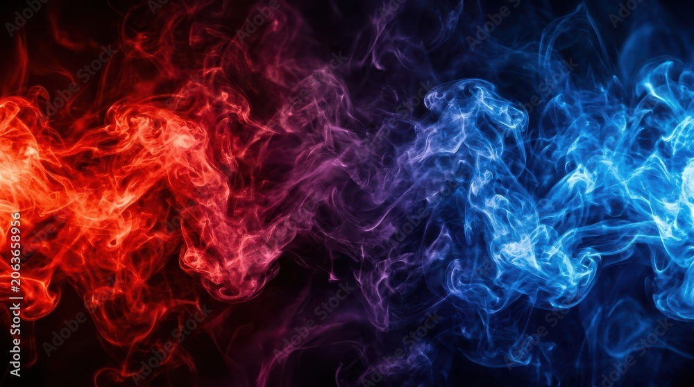 Obraz premium Abstract background with red and blue smoke swirling together