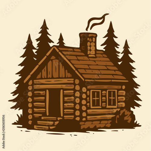 Cozy Log Cabin in Forest Woods.