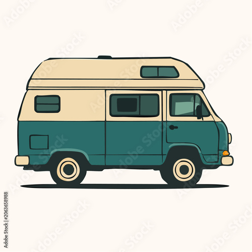 Green and beige camper van vehicle.